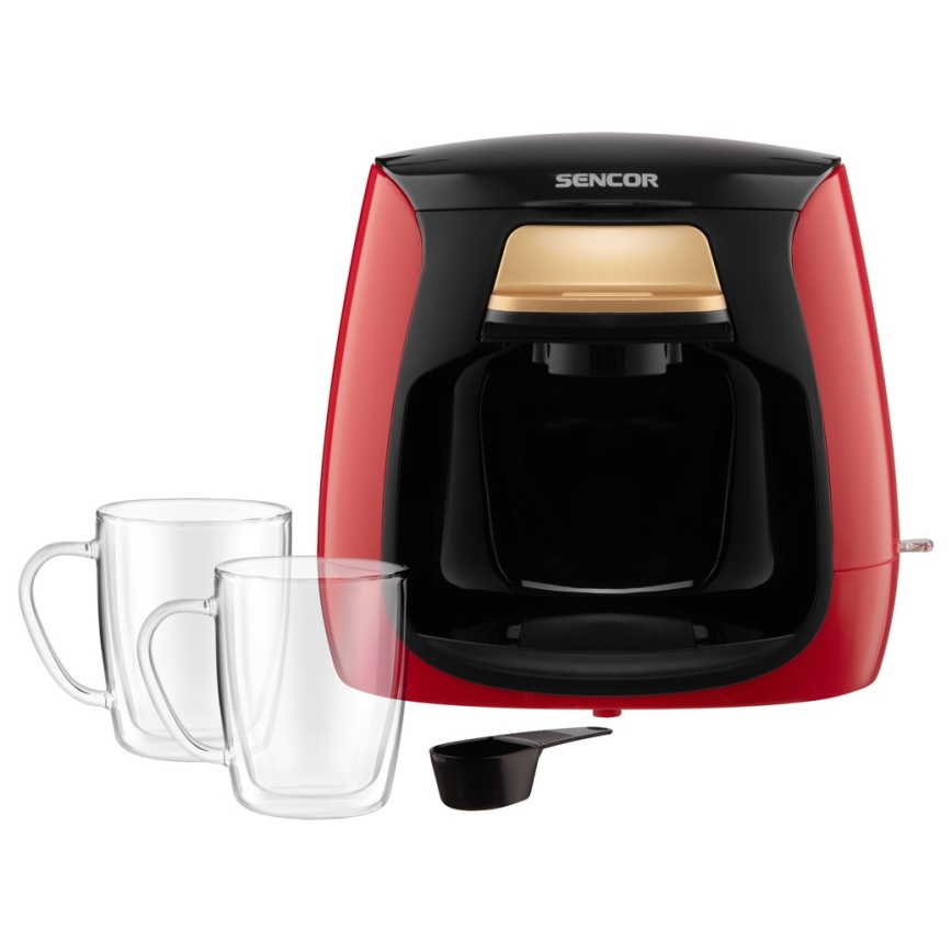 Sencor - Kaffekokare med två muggar 500W/230V röd/svart