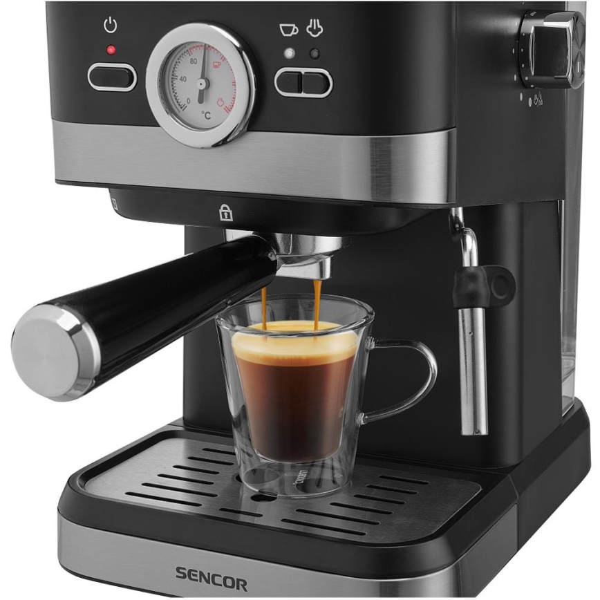 Sencor - Kaffemaskin med spak espresso 1050W/230V svart/matt krom