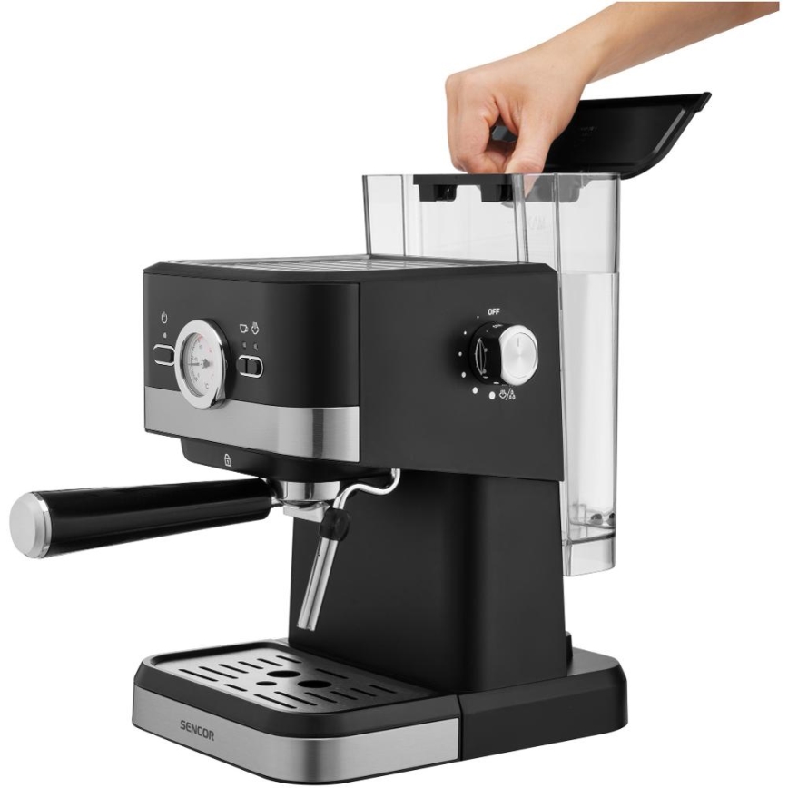 Sencor - Kaffemaskin med spak espresso 1050W/230V svart/matt krom