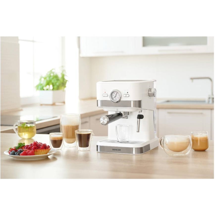 Sencor - Kaffemaskin med spak espresso 1050W/230V vit/matt krom