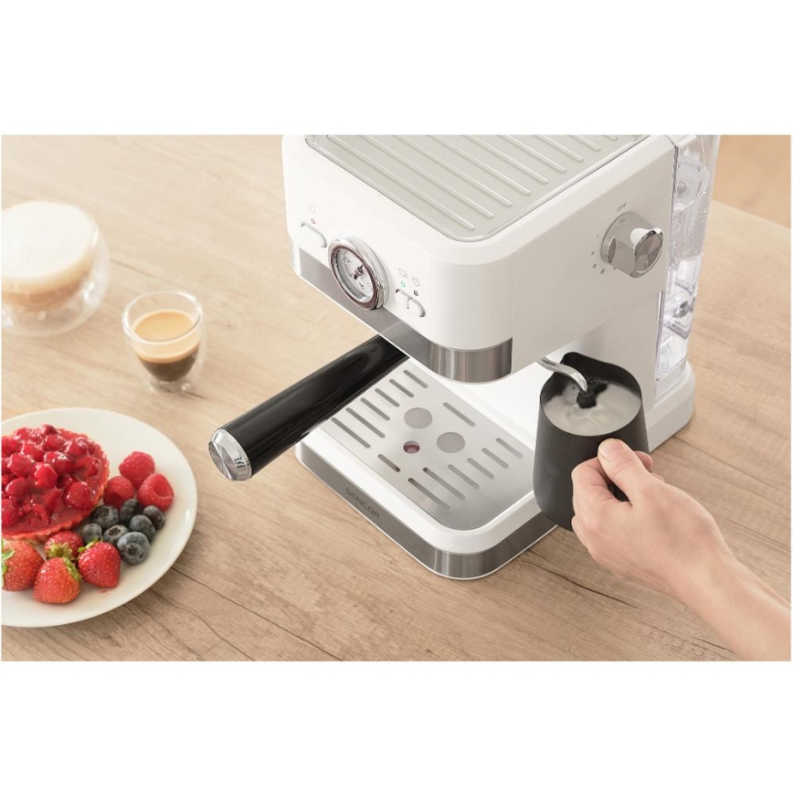 Sencor - Kaffemaskin med spak espresso 1050W/230V vit/matt krom