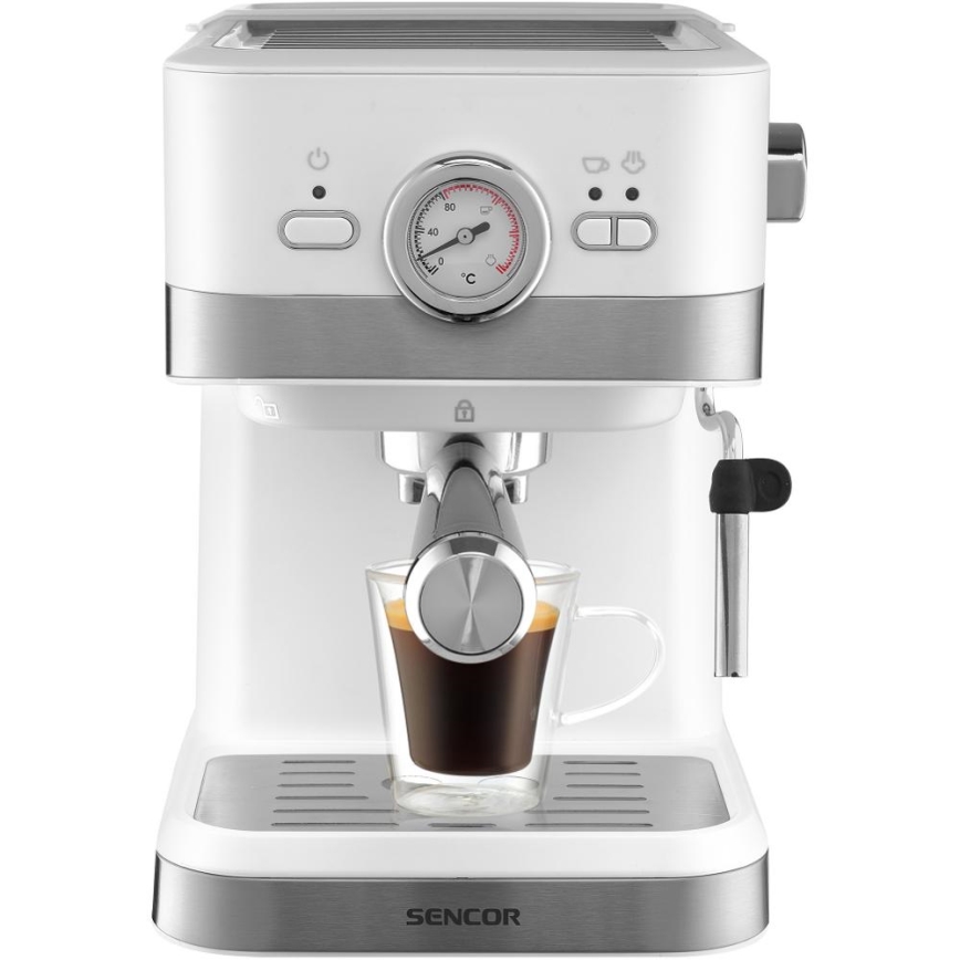 Sencor - Kaffemaskin med spak espresso 1050W/230V vit/matt krom