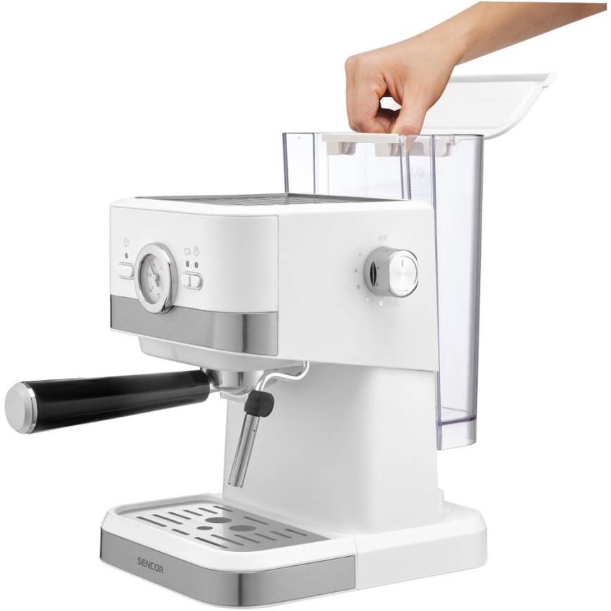 Sencor - Kaffemaskin med spak espresso 1050W/230V vit/matt krom