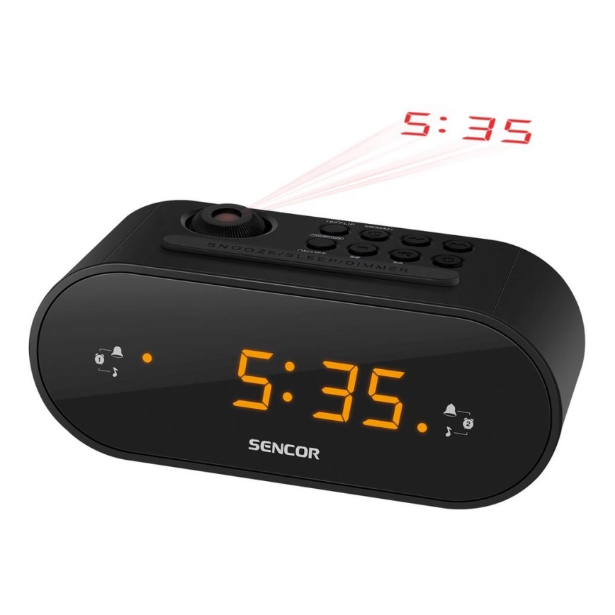 Sencor - klockradio med LED display och projektor 5W/230V 1xCR2032 svart