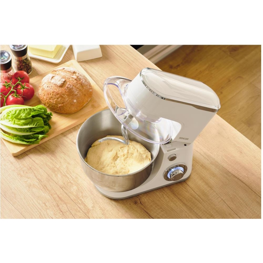 Sencor - Köksrobot med skål av rostfritt stål 1300W/230V vit