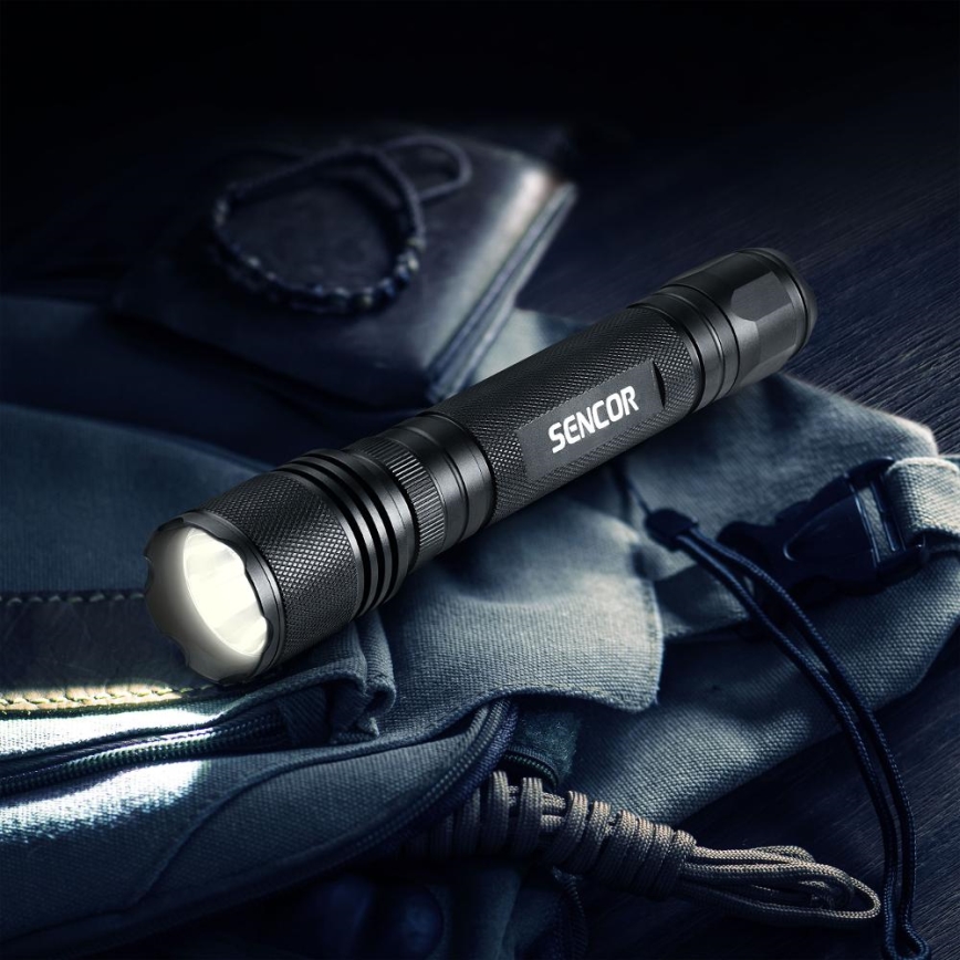 Sencor - LED aluminium ficklampa LED/5W/6xAAA IP44 svart