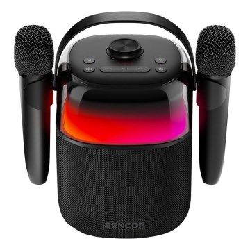 Sencor - LED RGB Högtalare med trådlösa mikrofoner 35W 8000 mAh IPX5 svart