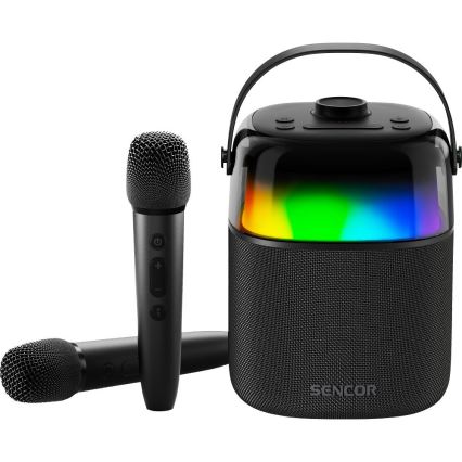 Sencor - LED RGB Högtalare med trådlösa mikrofoner 35W 8000 mAh + 2x 1800 mAh IPX5 svart
