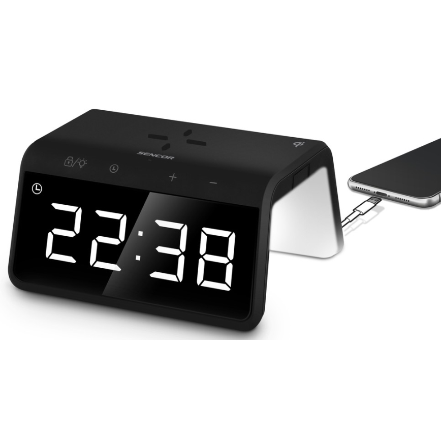 Sencor - LED RGB Väckarklocka med trådlös laddning 10W/1xCR2032