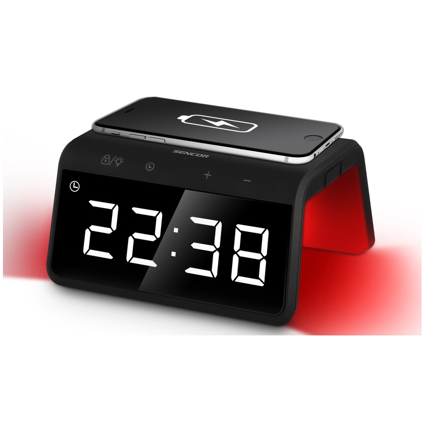 Sencor - LED RGB Väckarklocka med trådlös laddning 10W/1xCR2032