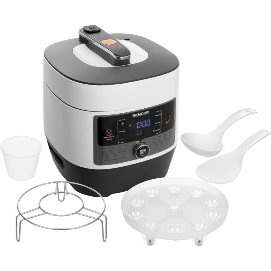 Sencor - Multifunktionell elektrisk tryckkokare 5,5 l 1000W/230V vit/svart