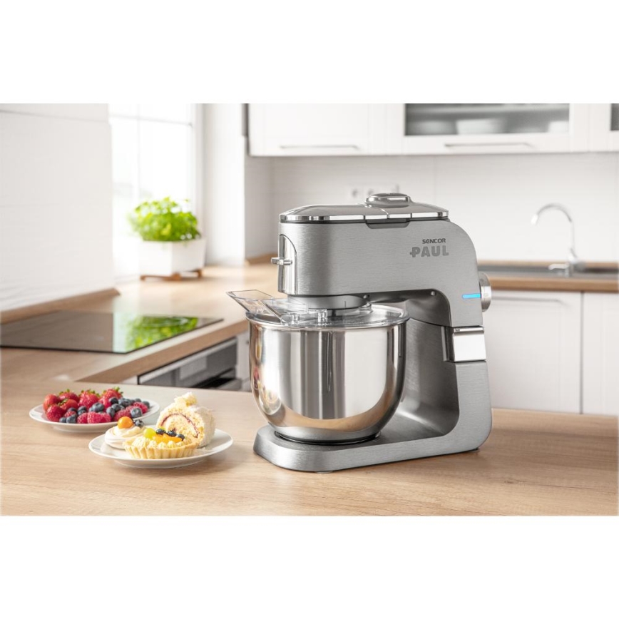 Sencor - Multifunktionell köksrobot med skål av rostfritt stål 1500W/230V matt krom