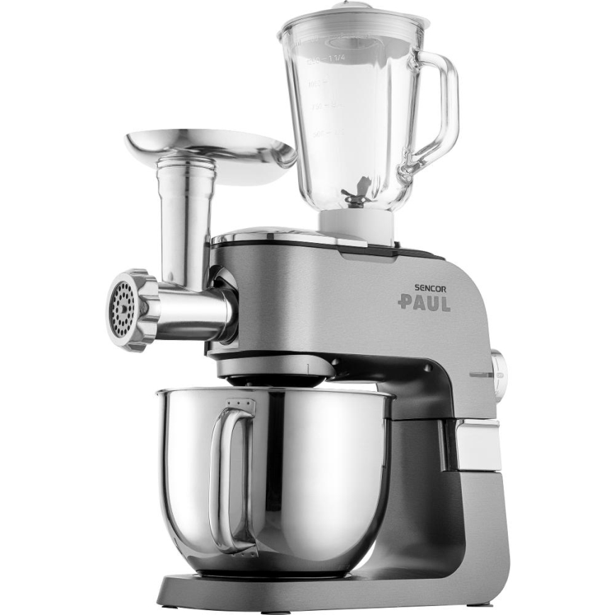 Sencor - Multifunktionell köksrobot med skål av rostfritt stål 1500W/230V matt krom