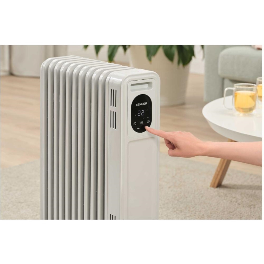 Sencor - Oljeradiator med 11 lameller 1000/2300W/230V vit + fjärrkontroll