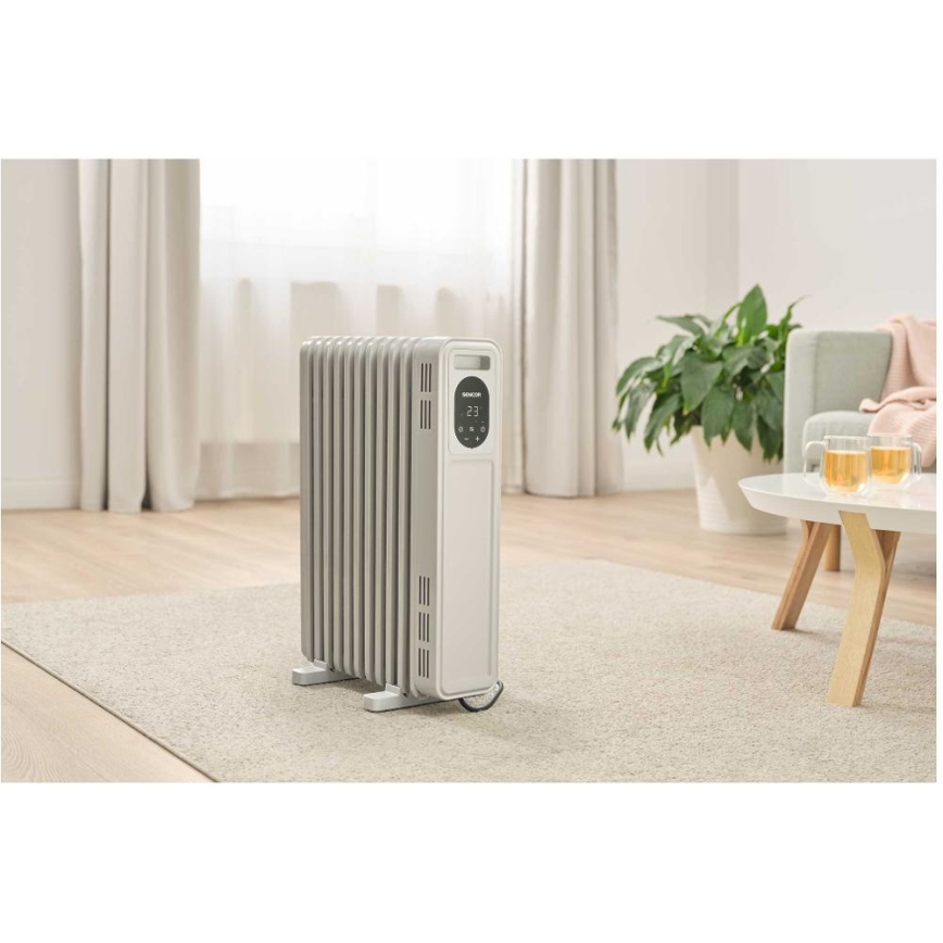 Sencor - Oljeradiator med 11 lameller 1000/2300W/230V vit + fjärrkontroll