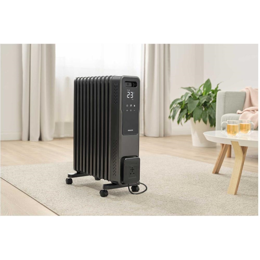 Sencor - Oljefylld radiator med 11 ribbor 1000/1200/2400W/230V Wi-Fi svart