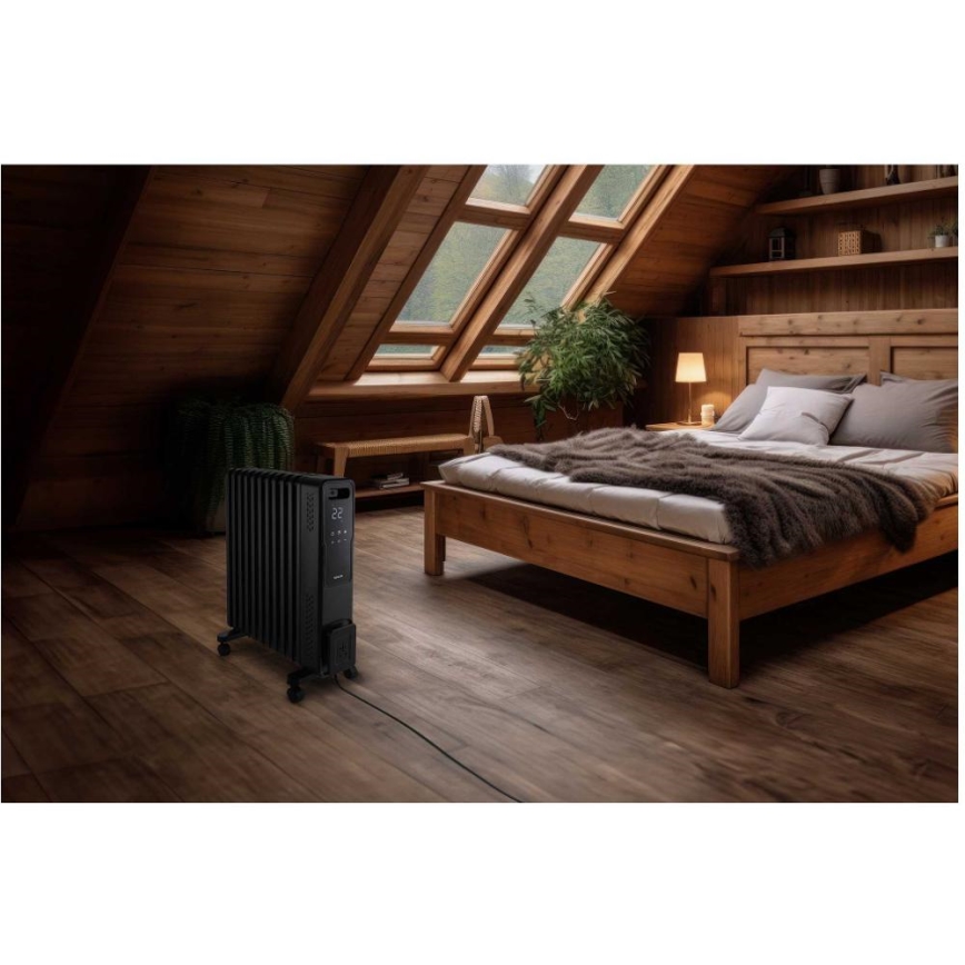 Sencor - Oljefylld radiator med 11 ribbor 1000/1200/2400W/230V Wi-Fi svart