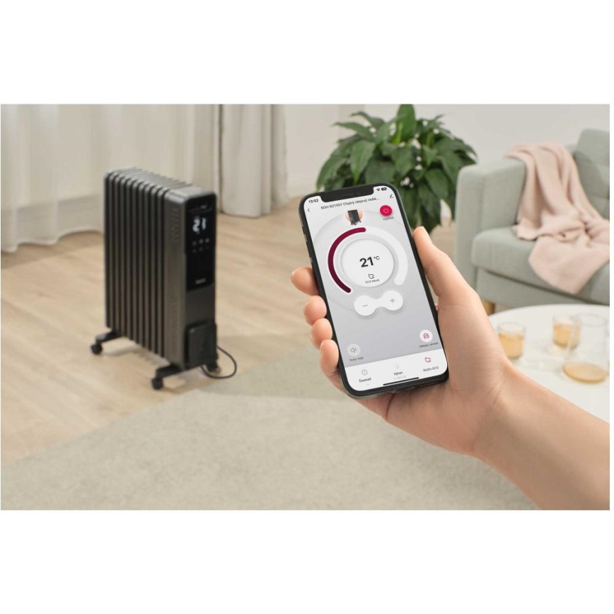 Sencor - Oljefylld radiator med 11 ribbor 1000/1200/2400W/230V Wi-Fi svart