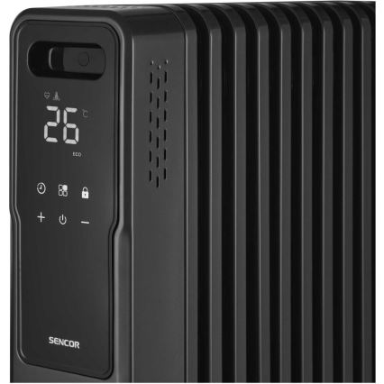 Sencor - Oljefylld radiator med 11 ribbor 1000/1200/2400W/230V Wi-Fi svart