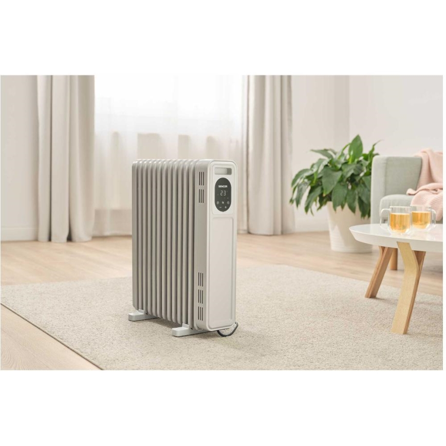 Sencor - Oljefylld radiator med 13 ribbor 1000/2500W/230V vit + fjärrkontroll