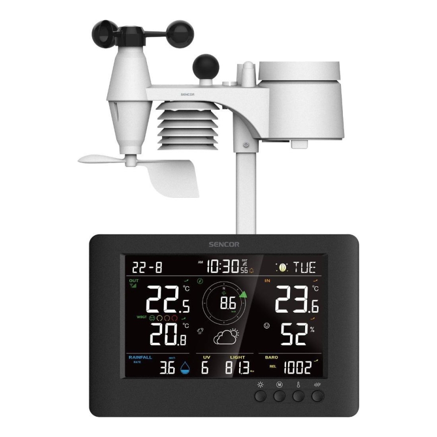 Sencor - Professionell väderstation med färg-LCD-display och väckarklocka 5V/1xCR2032 + 3xAA