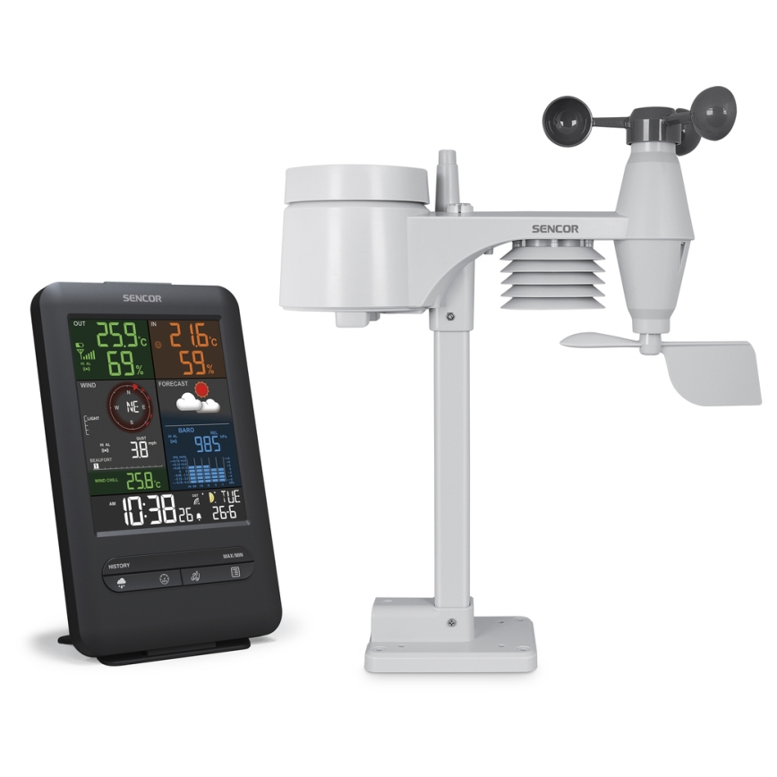 Sencor - Professionell väderstation med färgdisplay Data kontakt  väckarklocka 1xCR2032