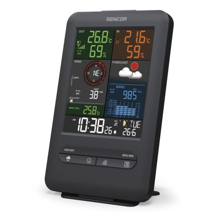 Sencor - Professionell väderstation med färgdisplay Data kontakt  väckarklocka 1xCR2032
