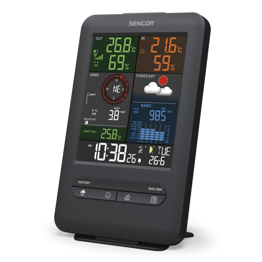Sencor - Professionell väderstation med färgdisplay Data kontakt  väckarklocka 1xCR2032