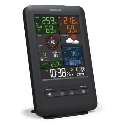 Sencor - Professionell väderstation med färgdisplay Data kontakt  väckarklocka 1xCR2032