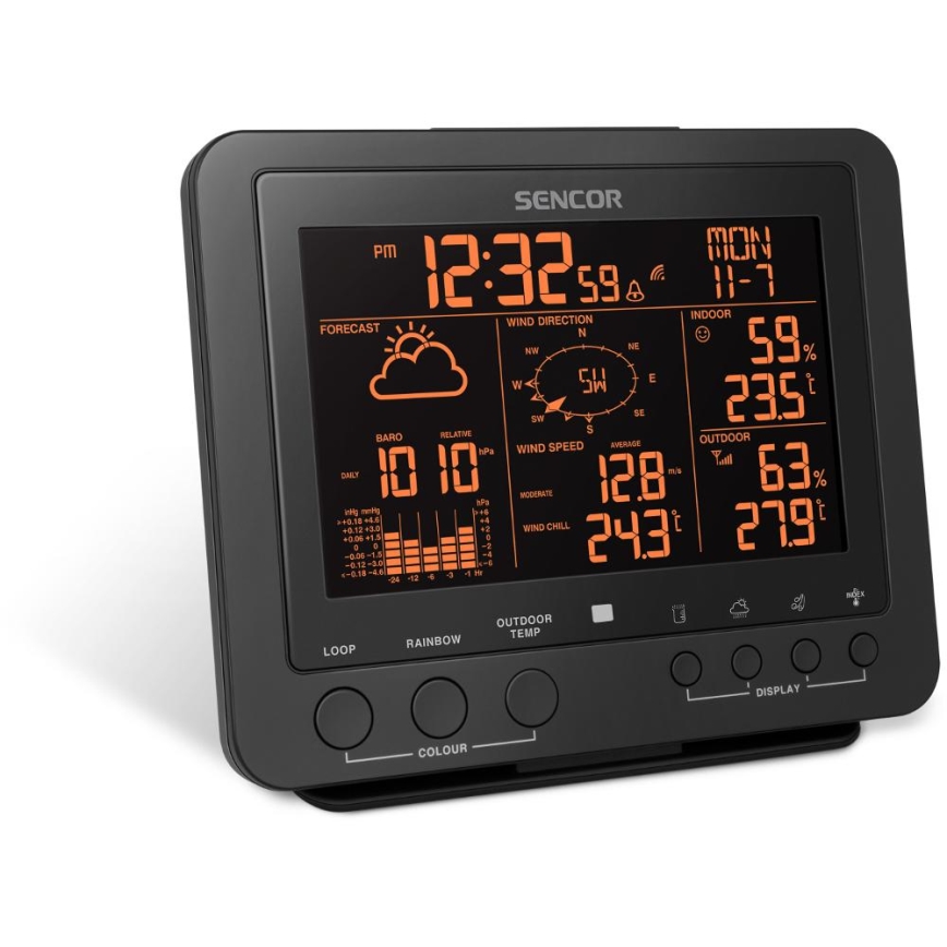 Sencor - Professionell väderstation med färgglad LCD-skärm 1xCR2032