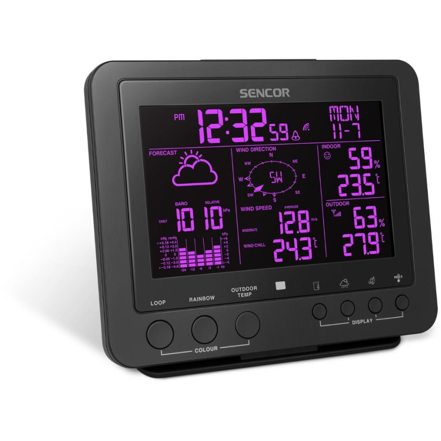 Sencor - Professionell väderstation med färgglad LCD-skärm 1xCR2032