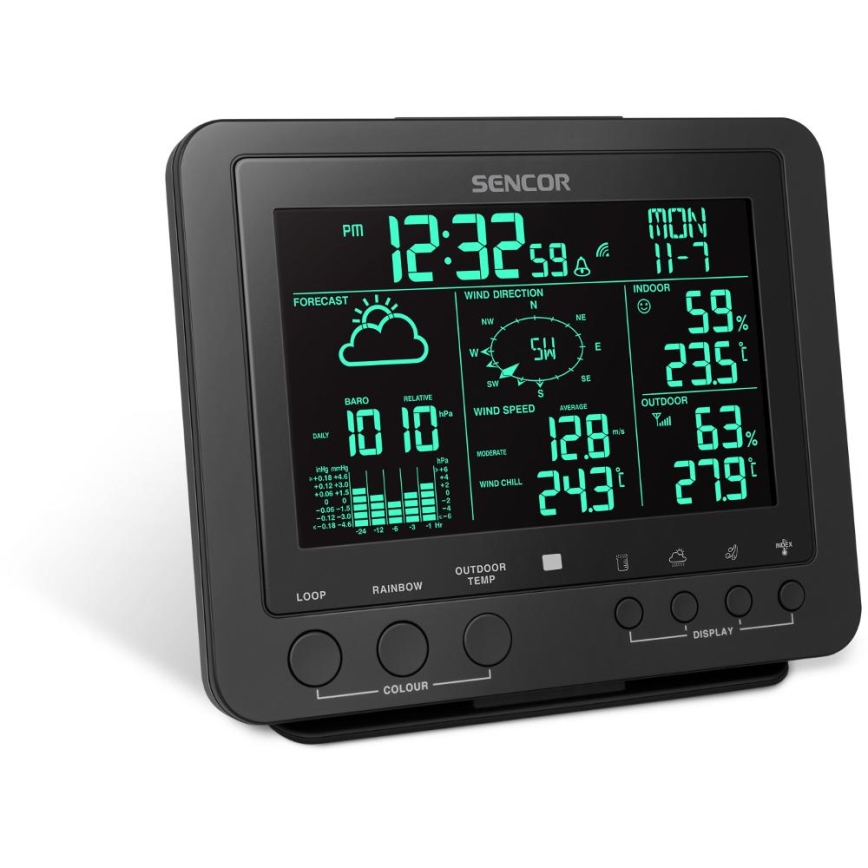 Sencor - Professionell väderstation med färgglad LCD-skärm 1xCR2032