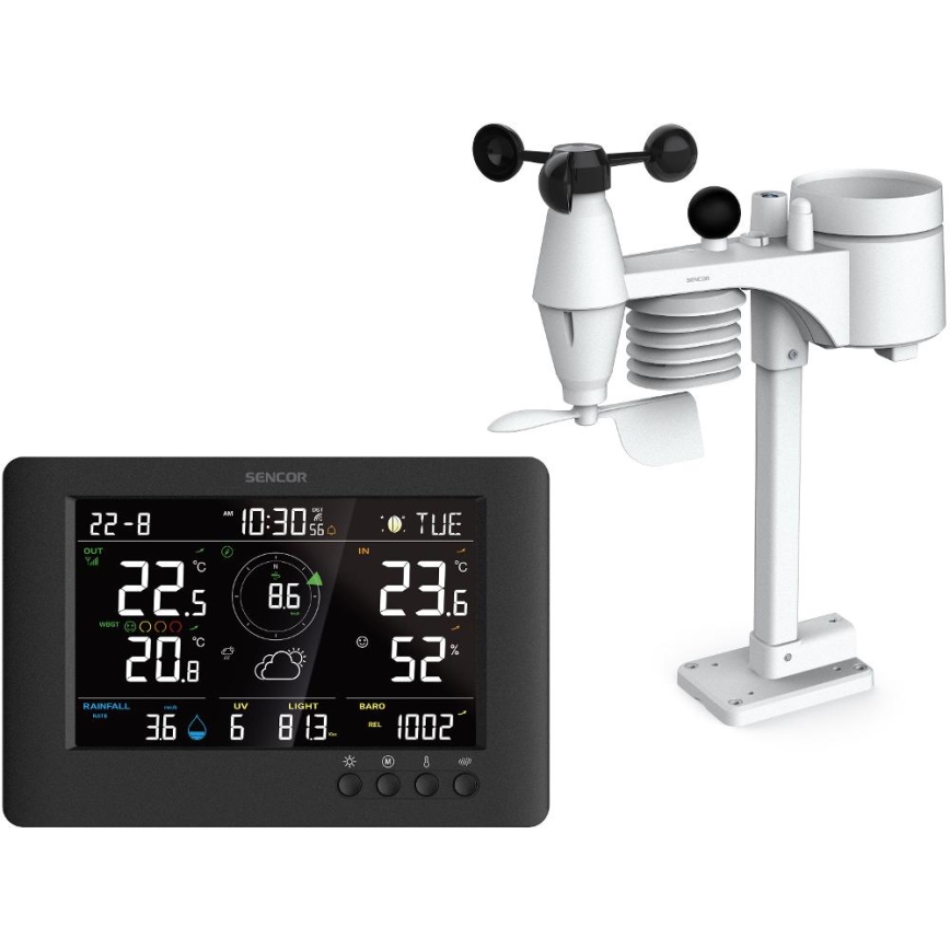 Sencor - Professionell väderstation med färg-LCD-display och väckarklocka 5V/1xCR2032 + 3xAA
