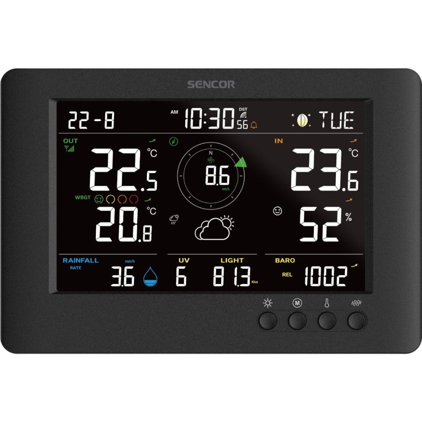 Sencor - Professionell väderstation med färg-LCD-display och väckarklocka 5V/1xCR2032 + 3xAA