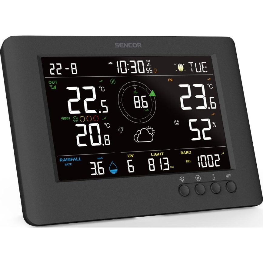 Sencor - Professionell väderstation med färg-LCD-display och väckarklocka 5V/1xCR2032 + 3xAA