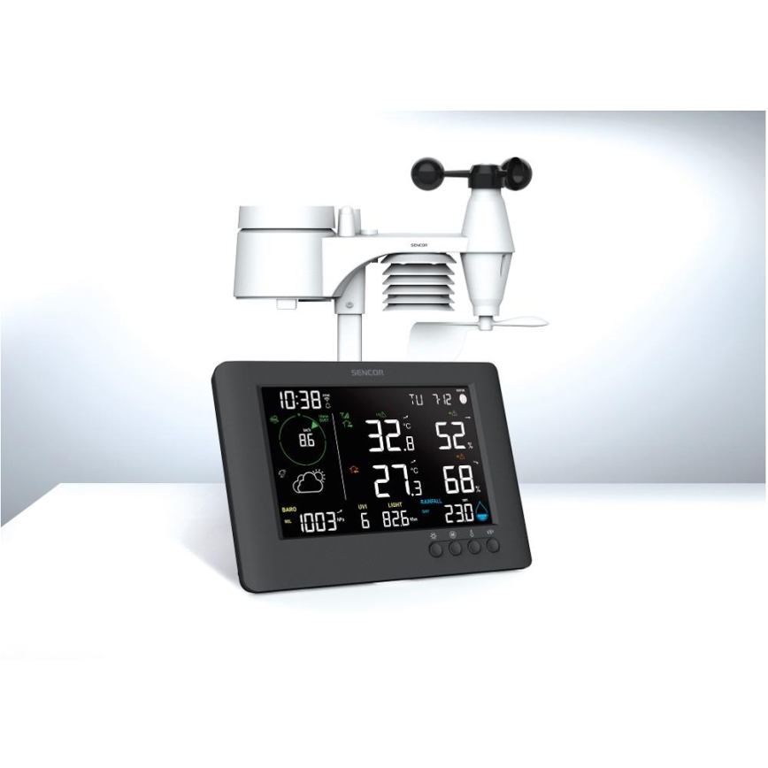 Sencor - Professionell väderstation med färg-LCD-display och väckarklocka 5V/1xCR2032 + 3xAA Wi-Fi