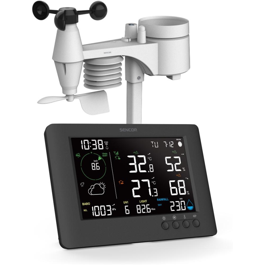 Sencor - Professionell väderstation med färg-LCD-display och väckarklocka 5V/1xCR2032 + 3xAA Wi-Fi