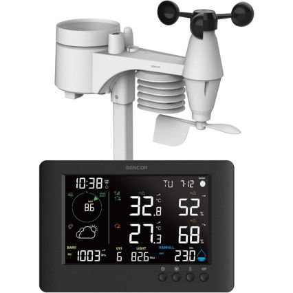 Sencor - Professionell väderstation med färg-LCD-display och väckarklocka 5V/1xCR2032 + 3xAA Wi-Fi