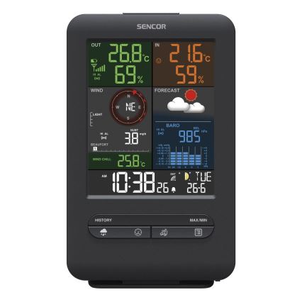 Sencor - Professionell väderstation med LCD-skärm och väckarklocka 1xCR2032 + 3xAA