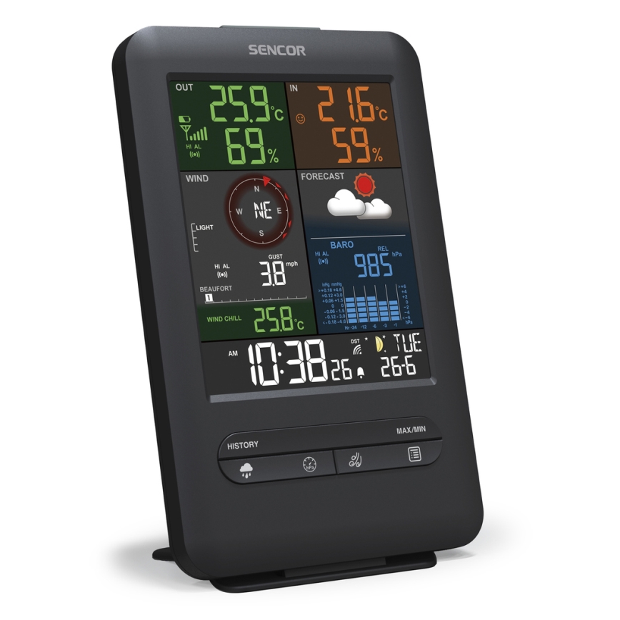 Sencor - Professionell väderstation med LCD-skärm och väckarklocka 1xCR2032 + 3xAA