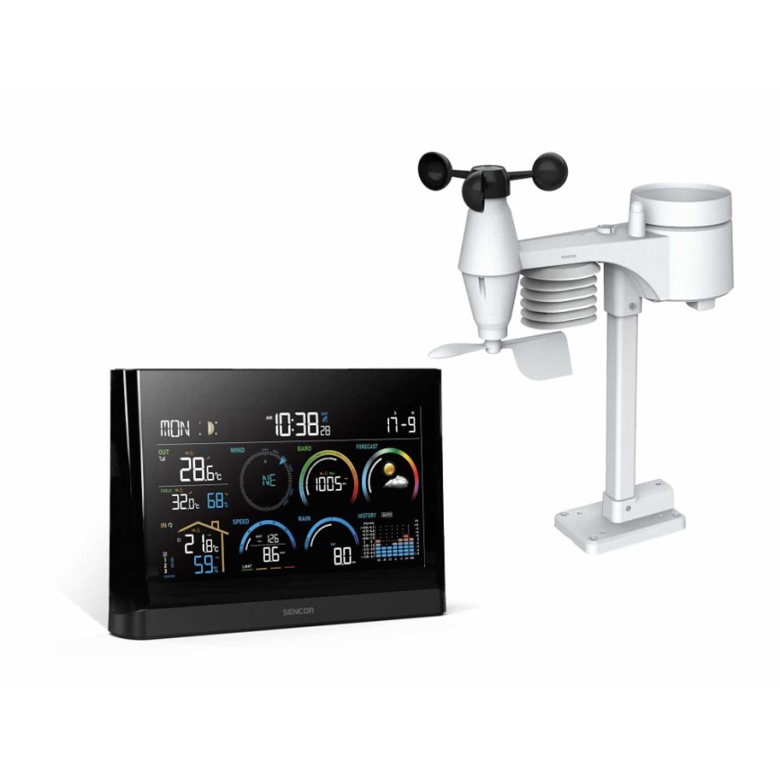 Sencor - Professionell väderstation med färg-LCD-display och väckarklocka 5V/3xAAA + 3xAA