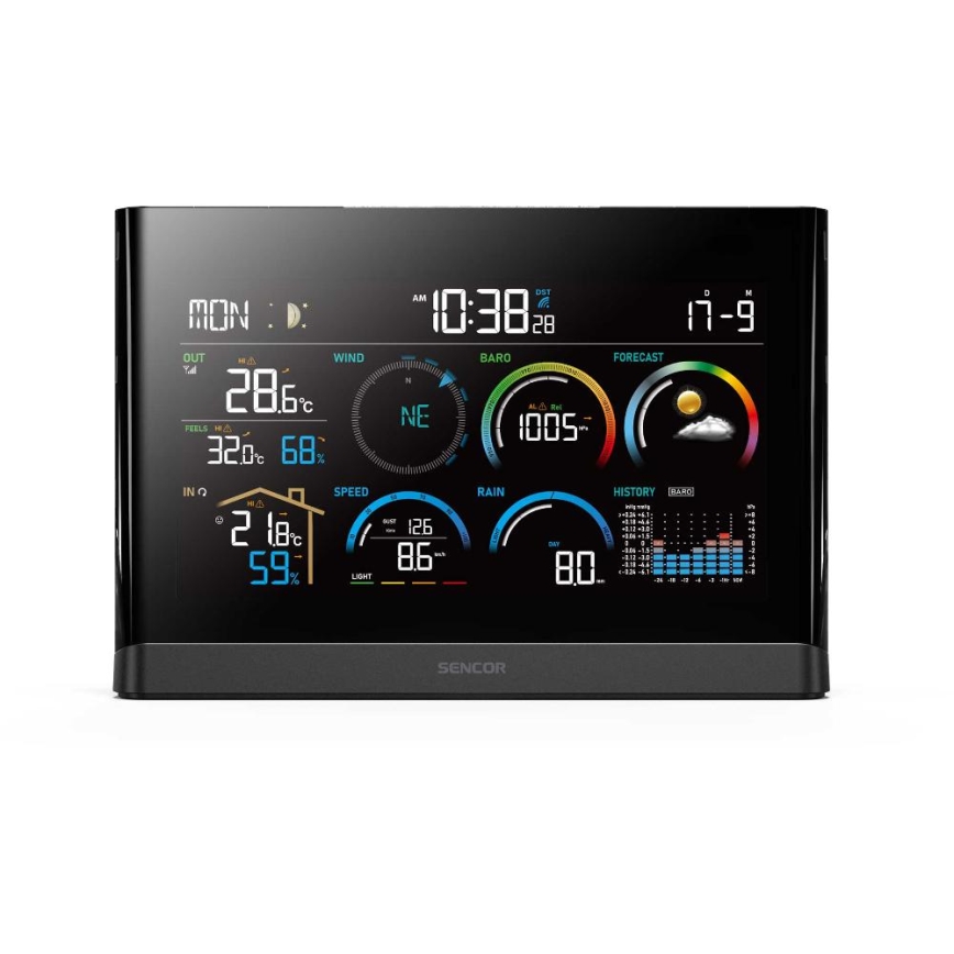 Sencor - Professionell väderstation med färg-LCD-display och väckarklocka 5V/3xAAA + 3xAA