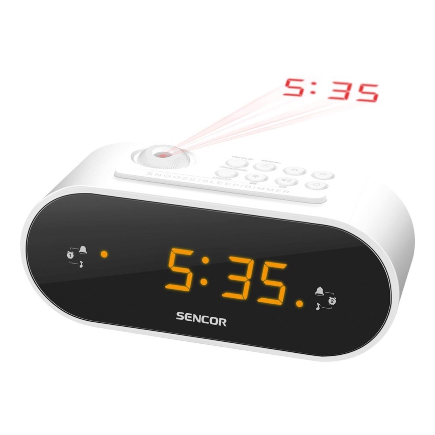 Sencor - Radio väckarklocka med LED display och projektor 5W/230V vit