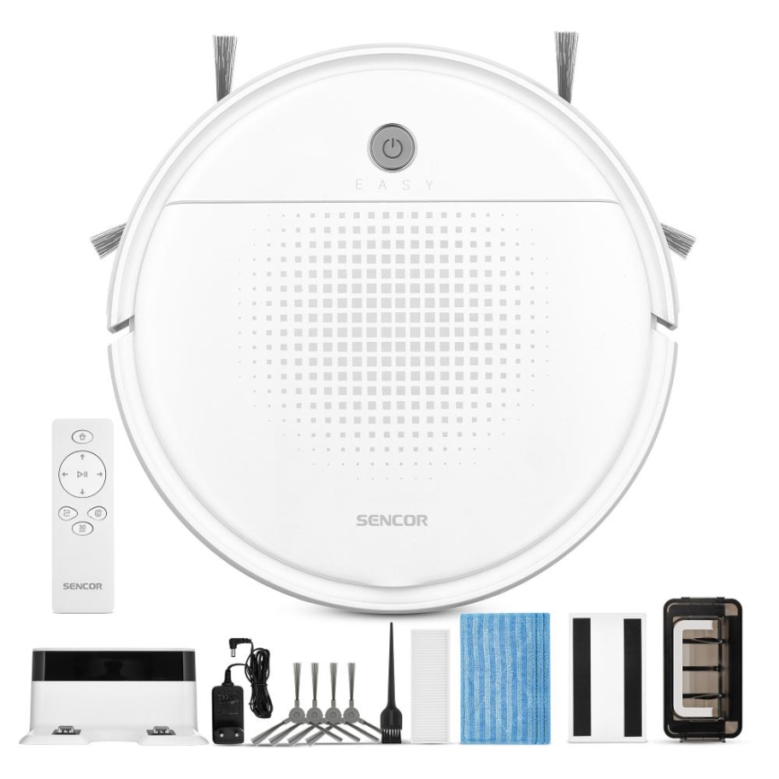 Sencor - Robotdammsugare med mopp 2i1 18W/1500 mAh vit + fjärrkontroll