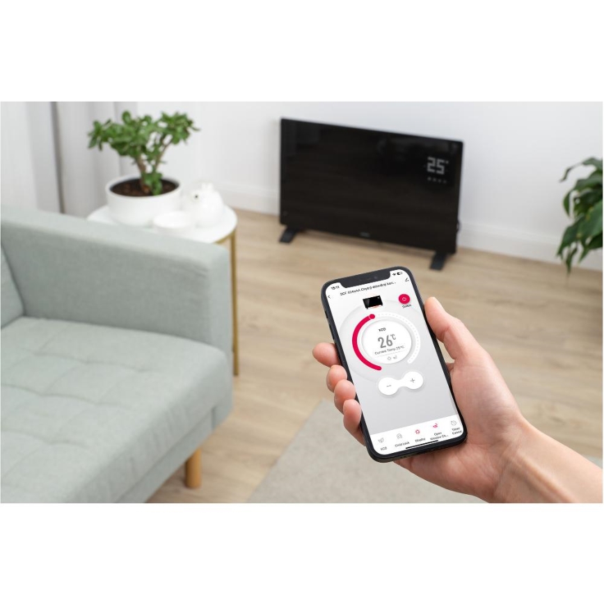 Sencor - Smart elektrisk direktvärmare/konvektor 2000 W/230 V IP24 Wi-Fi svart + fjärrkontroll