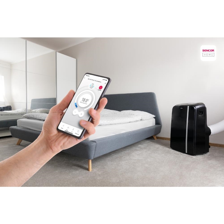 Sencor - Smart mobil luftkonditionering 3i1 med kompletta tillbehör 1450W/230V 12000 BTU Wi-Fi svart + fjärrkontroll