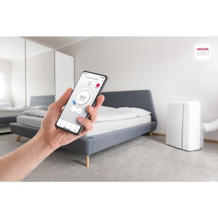 Sencor - Smart mobil luftkonditionering 3i1 med kompletta tillbehör 1450W/230V 12000 BTU Wi-Fi vit + fjärrkontroll