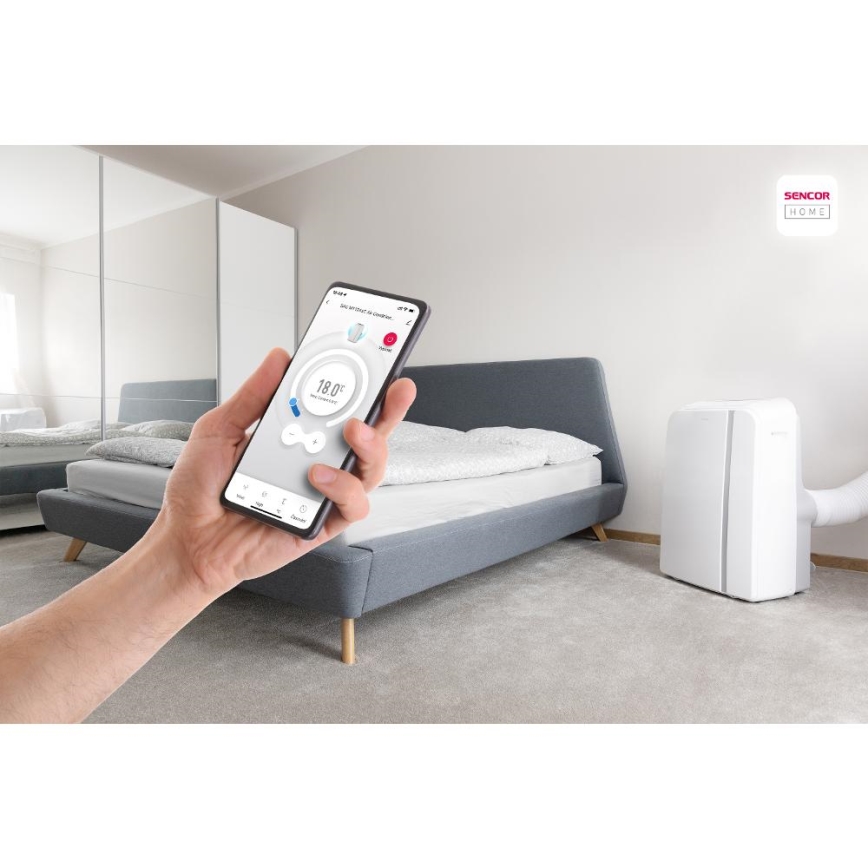 Sencor - Smart mobil luftkonditionering 3i1 med kompletta tillbehör 1450W/230V 12000 BTU Wi-Fi vit + fjärrkontroll