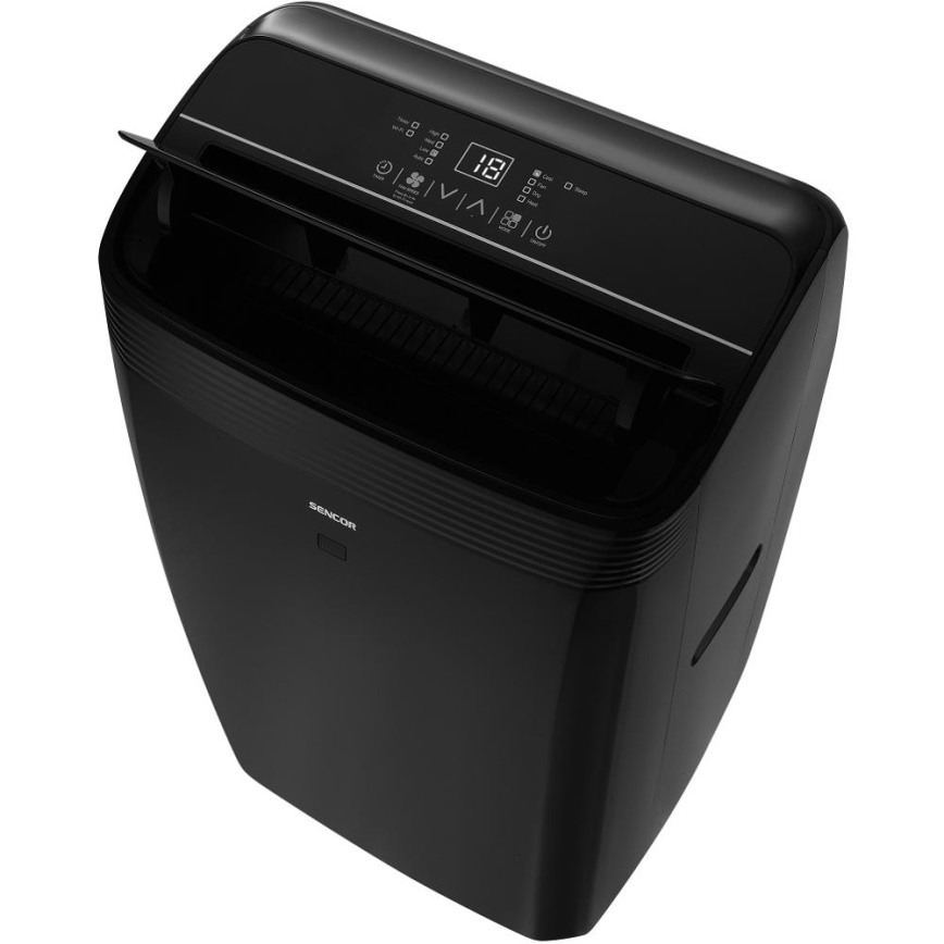 Sencor - Smart mobil luftkonditionering inkluderar alla tillbehör 900W/230V 9000 BTU Wi-Fi svart + fjärrkontroll