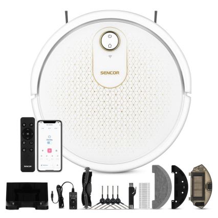 Sencor - Smart robotdammsugare med mopp 2i1 28W/2600 mAh Wi-Fi vit + fjärrkontroll